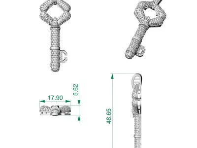 Luxury Pave Diamond Key Necklace 3D print model