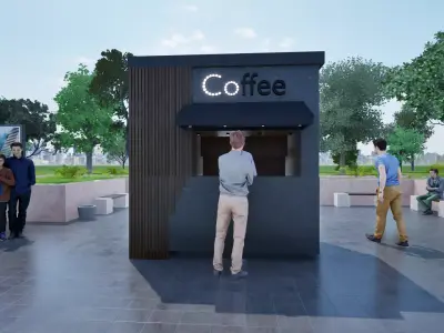 Public Park Landscape Coffee shop and chairs set 3D model