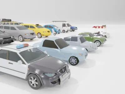 Low poly vehicle set car parking Low-poly 3D model