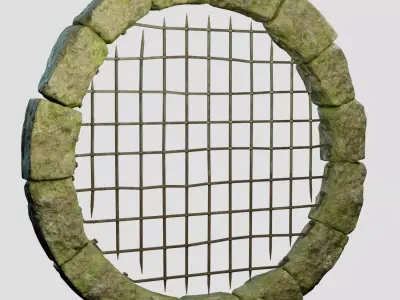 Medieval Stone Tunnel Grille PBR Low-poly 3D model