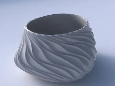 Bowl twisted elipse with wavy extruded lines 3D print model