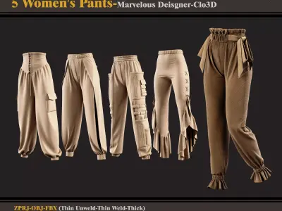 5 Women Pants-MD-Clo3D - FBX - OBJ 3D model