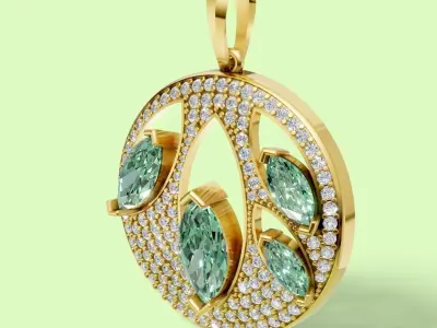 Elegant Pendant with Marquise Stones And Full Diamond Accents 3D print model