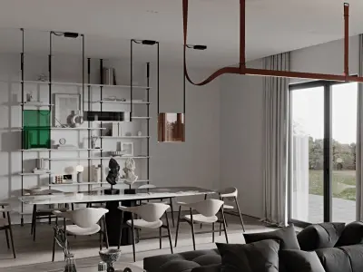 B L A C K modern living room with walls 3D model