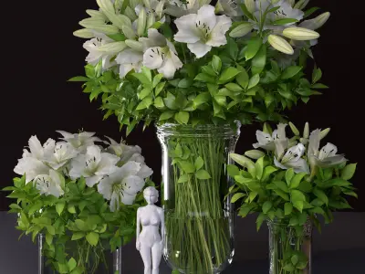 Flower vase fresh-cut lily bouquet woman statue 3D model