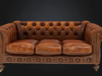 3D MODEL Realistic Chesterfield Leather Sofa  Vintage Brown 3D model