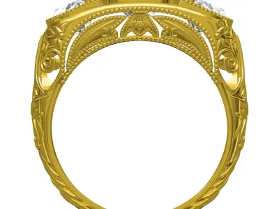 Three Stone Art Deco Ring 2 3D print model