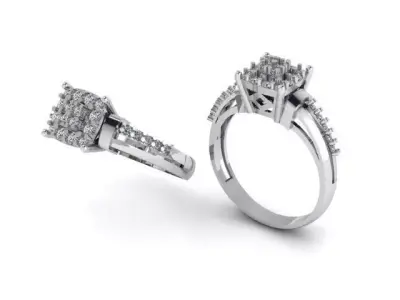 Elegant Square Cluster Diamond Engagement Ring Jewelry Design 3D print model