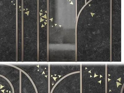 Panel mirror with gold butterflies 3D model