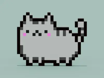 Pixel Cat Symbol Low-poly 3D model