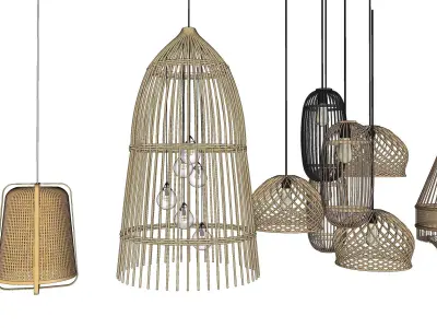 Bamboo rattan Lantern Pendant hanging Lamp  3D model