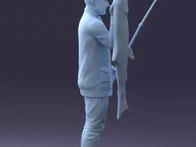 000290 Fisherman Holding Fish and Rod 0916 3dp 3D print model