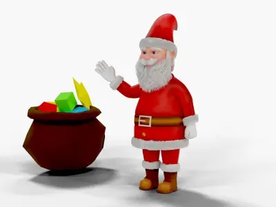 Fur Cartoon Santa Claus Rigged Low-poly 3D model