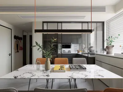 Modern living room dining room interior scenes  3D model 25