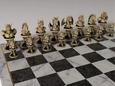 Dragon Chess Pieces Set of 6  Fantasy Dragon Busts Baby Dragon  3D print model