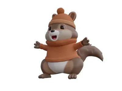 low poly cute squirrel wearing sweater Low-poly 3D model