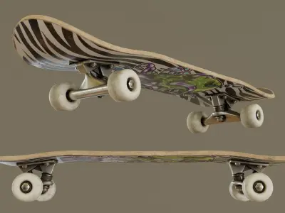 Skateboard - Zebra Deck Low-poly 3D model