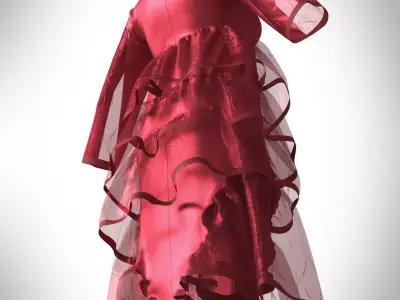 Red Tiered ruffle dress 3D model