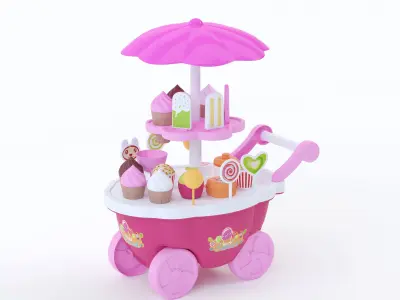 Ice Cream Cart Pink Low-poly 3D model