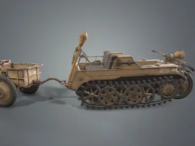 Kettenkrad with trailer and soliders 3D print model