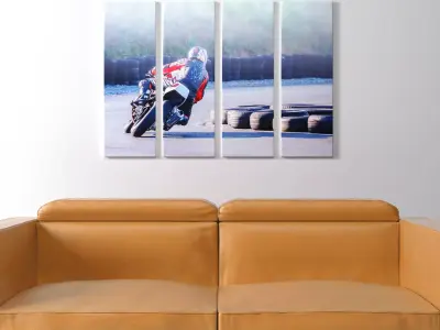 Printed Canvas - Men riding a Motorbike Low-poly 3D model