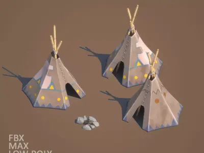 Indian village cartoon Low-poly 3D model