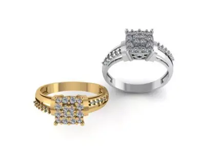 Elegant Square Cluster Diamond Engagement Ring Jewelry Design 3D print model