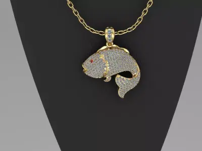 Golden Fish Hip Hop Diamond Necklace 3D print model 3D print model