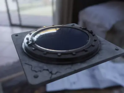 old rusty industrial hatch door with metal and glass Low-poly 3D model