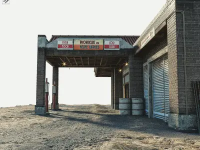 Old Gas Station Low-poly 3D model