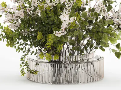 Bouquet Of Green Sakura Cherry Branches And Green 595 3D model