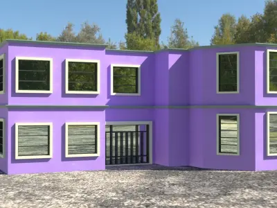 Building 3D model house with windows and balconies Low-poly 3D model