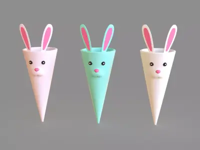 Easter Bunny Treat Cone Decoration Low-poly 3D model