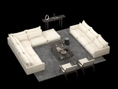 Sofa Set White Leather 3D model