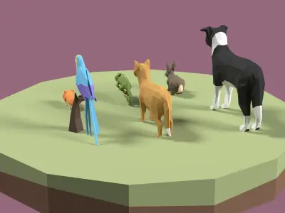 Stylized Pet animals pack Low-poly 3D model
