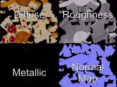 Floral Lace Fan model pack Low-poly 3D model