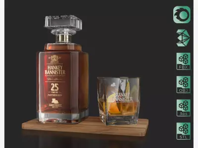 Hankey Bannister 25 YO Scotch Premium Whisky Carafe with Drink 3D model