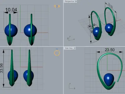 Modern hoop earrings with pearls stl model pe0002 3D print model