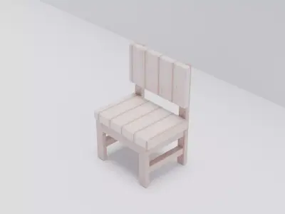 Wooden childrens chair Low-poly 3D model