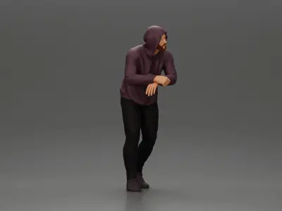 man in a hoodie leaning with his hands on the car 3D print model