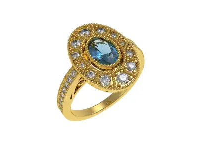 Oval Diamond Halo Art Deco Ring 3D print model