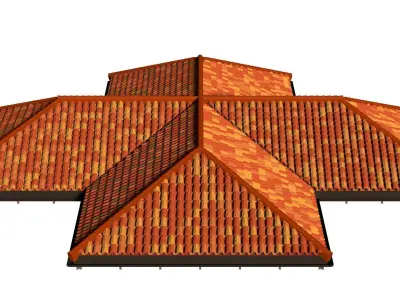 Cross roof with clay tile 3D model