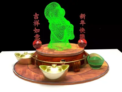 Chinese gold ingot with monk kid 3D model