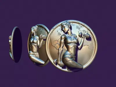 Medallion icon with the image of a young girl athlete 3D print model
