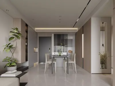 Modern Minimalist Apartment Living and Dining Space 76 3D model