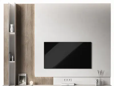 Tv wall kit Modern minimal wood Glowing screen 3D model