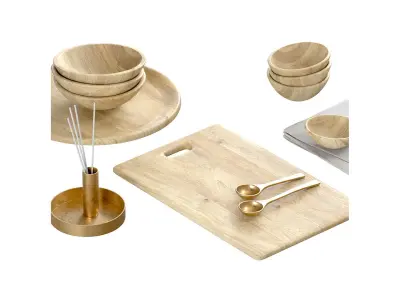 SET OF light MANGO WOOD SALAD SERVERS accessories 3D model
