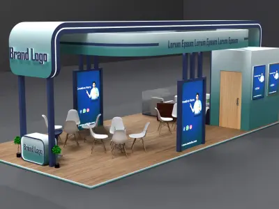4 side Open Contemporary stall design with teal-blue gradient 3D model