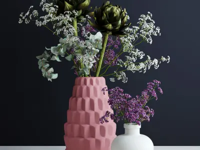 Bouquets in pink and white vases 3D model