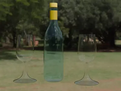 SIMPLE WINE  BOTTAL AND GLASS BLEND FILE TEXRE Free low-poly 3D model